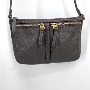 Fossil Gray Pebbled Leather Crossbody Small Double Zipper Wallet Interior